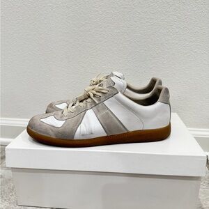 Maison Martin Margiela Men's White & Taupe Suede-Trim Sneakers
